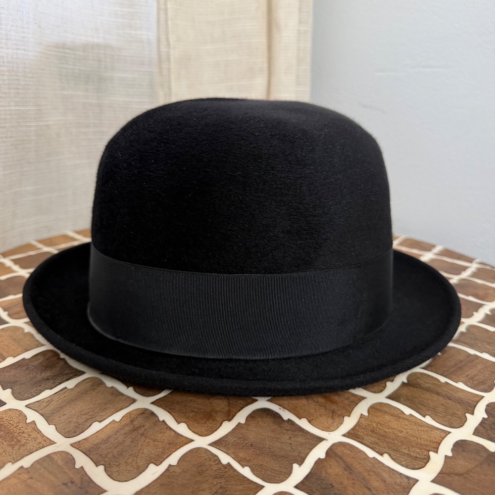 Vintage Borsalino Bowler Hat Diamante Twenty Five Black Fur Felt‎ Italy Size 7 - Picture 3 of 9